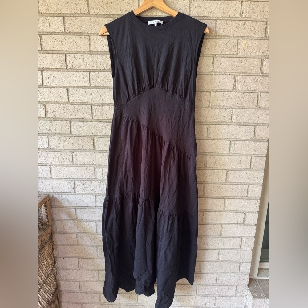 Frame Black Cotton Asymmetrical Tiered Sleeveless Midi Dress Small - Picture 4 of 7